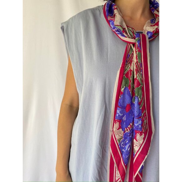 vintage reworked floral silk scarf tie loose comfy cotton sleeveless midi dress - Picture 8 of 9